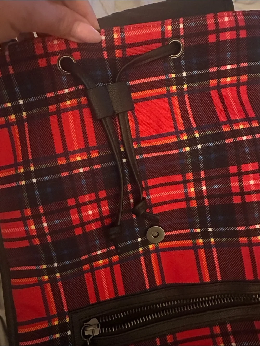 Disney Cruella  Red Plaid Patch-Accent Backpack